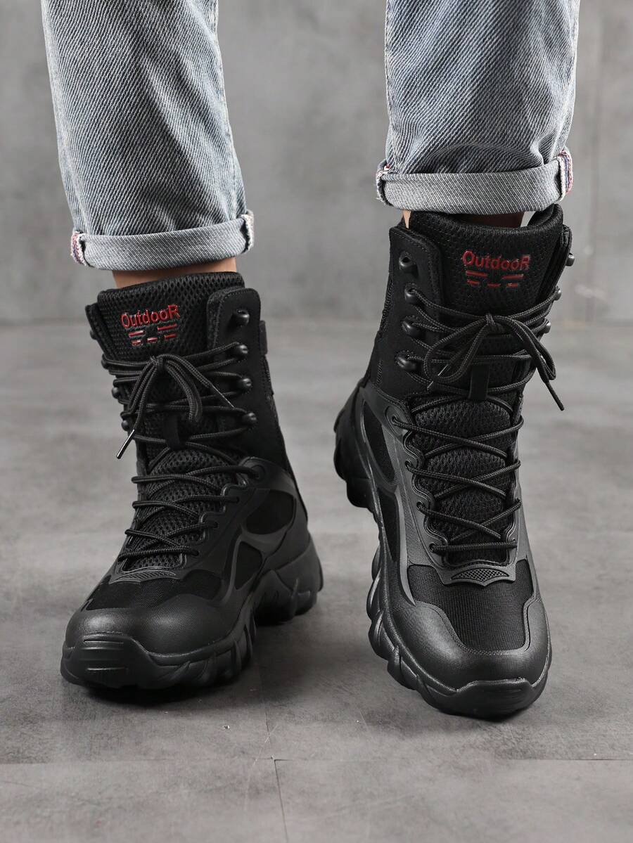 New Men's High-Top Tactical Boots, Breathable Outdoor Hiking Boots, Lightweight Mountaineering Boots - Black - View 1