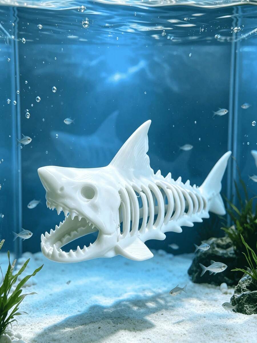 New 3D Printed Shark Skeleton Aquarium Decoration, Mini Fish Tank Decor, Animal Hiding Cave, Shark Fossil Hideout Fish Tank Landscaping, Suitable For Various Sizes Of Fish Tanks - Happy Aquarium - View 1