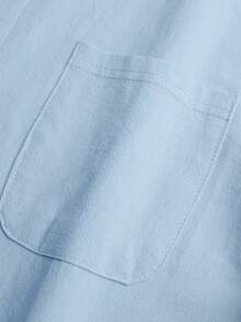Kolrap 男士 2 件套夏季套裝：純色復古修身長袖鈕扣立領襯衫 + 長直筒長褲，休閒度假風，適合送給丈夫或男友的酷暑禮物（薄款面料，易起皺，微透） - 淺藍色 - 查看 5