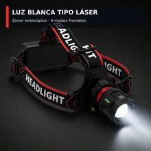 LED Laser Mining Headlamp, Visible White Light, 7 Operating Modes, Powered By 3 Included 18650 Rechargeable Batteries, Type-C Fast Charging, Adjustable LED Headlight - Black - View 2