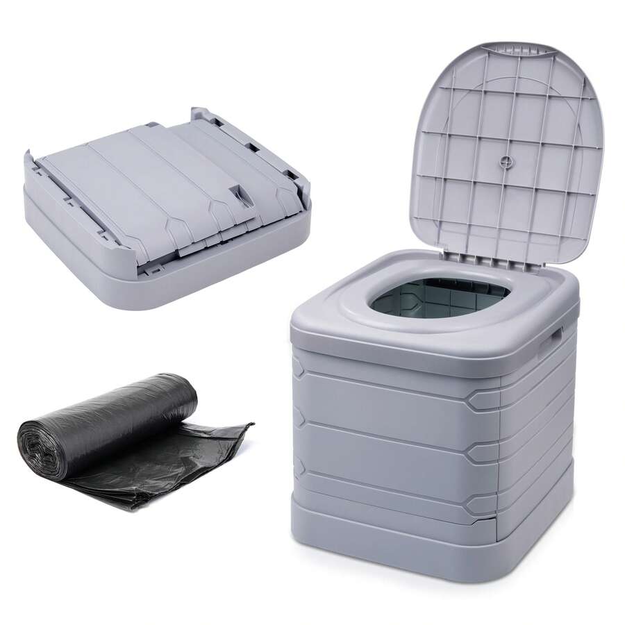 Crystals 24L Portable Folding Camping Toilet - Heavy Duty Foldable Commode For Outdoor & Emergency Use - Grey - View 1