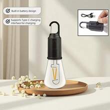 Lámpara LED portátil para camping, se puede colgar en cualquier lugar, recargable por USB-C, 3 modos de brillo, resistente al agua, adecuada para emergencias, tiendas de campaña, senderismo, cortes de energía y uso en exteriores (Negro 1PCS) (T02) - 1 - Ver 10
