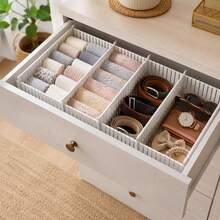Set Of 6 Adjustable Drawer Dividers White PP Plastic, Modular Organizer 44x10x0.2cm For Underwear, Socks, Cosmetics And Kitchen Utensils - 彩色 - 查看 5