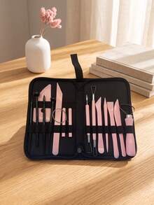 15Pcs Pink Pottery Clay Sculpting Tools Set With Storage Case Stainless Steel For Carving Modeling Crafts - Multicolor - View 4