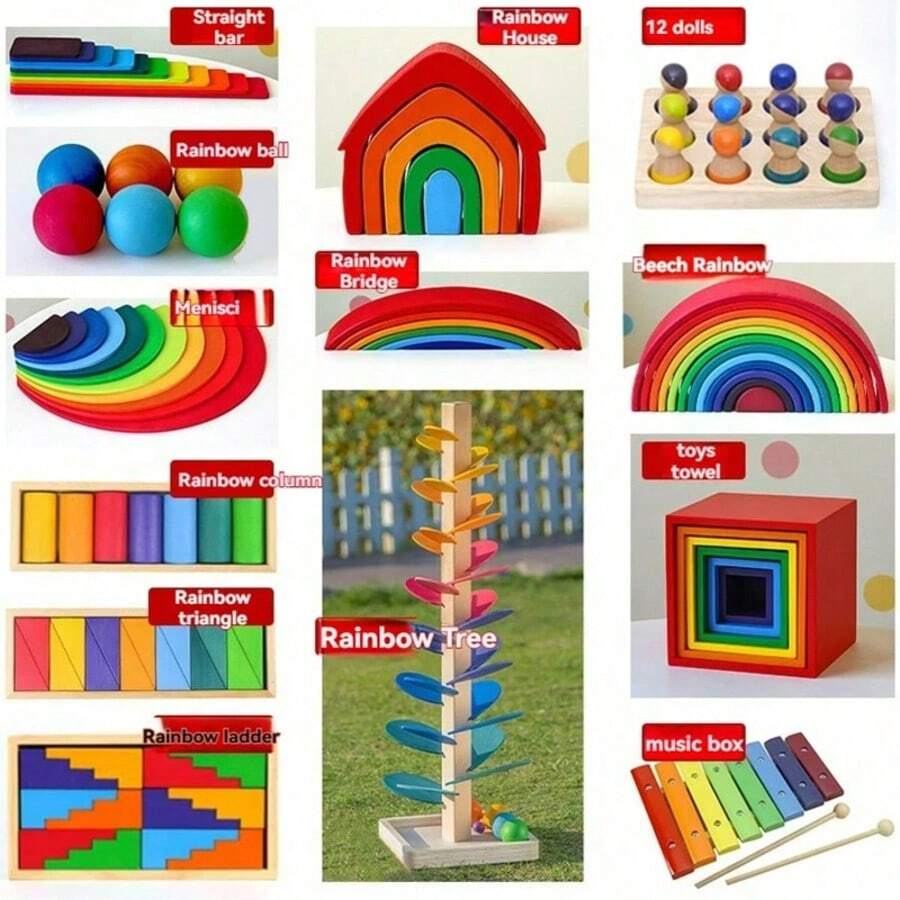 1 Set Rainbow Arch Building Blocks Rainbow Figures Combination Set Wooden Grimm Rainbow Blocks Kindergarten Construction Role Play Toys - Multicolor - View 1
