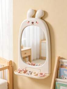 1 pieza Espejo de tocador con diseño de conejo lindo para habitación infantil, espejo de pared para guardería con repisa de almacenamiento para pinzas de cabello, artículos de bebé y artículos esenciales - Multicolor - Ver 5