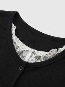 Kaos Lengan Pendek Bertali Gaya Balet Kasual Hitam Musim Panas - Hitam - View 4
