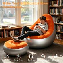 Inflatable Chair With Footstool, Adult Flocked Inflatable Sofa, Comfortable Inflatable Air Cushion Chair, Waterproof Portable Inflatable Sofa, Camping Inflatable Sofa - Chair - View 7