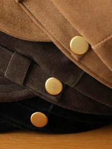 1pc Women's Vintage Faux Suede Octagonal Newsboy Cap, Gold Button Flat Top Baker Boy Hat, Suitable For Autumn/Winter Outfits - A - View 5