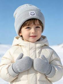 1 Set Baby Winter Knitted Hat And Gloves Set, Elastic Yarn Smile Label, Warm And Comfortable Toddler Hat And Gloves Set, Suitable For Daily Outdoor - 1set - View 8
