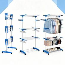 Multifunctional Foldable Floor Clothes Drying Rack - Blau - Übersicht 1