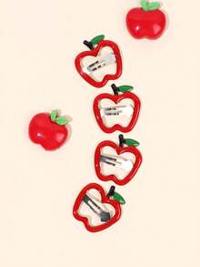 4pcs Red Apple Hair Clips, Red Fruit Hair Clips, Y2K Dopamine BB Clips, Cute Girl Student Hair Accessories Gift, Campus Daily Wear - Multicolor - View 4