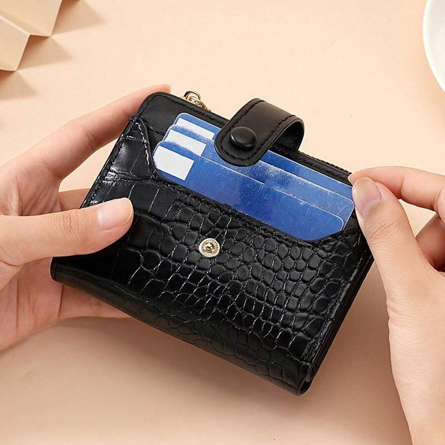 Dompet Multi-Kartu Tekstur Buaya Warna Macaron Dompet Pendek untuk Wanita Tempat Kartu Perjalanan Portabel Ringan Tahan Lama Bergaya untuk di Rumah