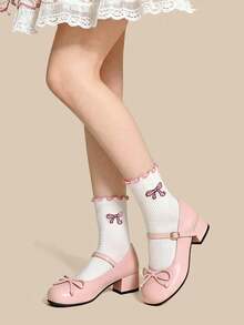 5 Pairs Spring/Summer Girls White Preppy Style Socks With Pink Lace ...