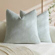 1/2件組淺藍色燈芯絨條紋裝飾抱枕套，沙發靠墊套，適用辦公室與客廳 - 淺藍色 - 查看 11