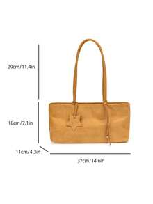 low tea 1pc Minimalist Fashion Square Suede Fabric Shoulder Bag, Suitable For Commuting, Shopping, Etc. - Yellow - View 3