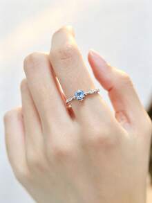 1 Piece S925 Sterling Silver Ring With Aquamarine, Elegant Gemstone Jewelry For Women, Ideal For Proposal, Engagement - Silver - View 2