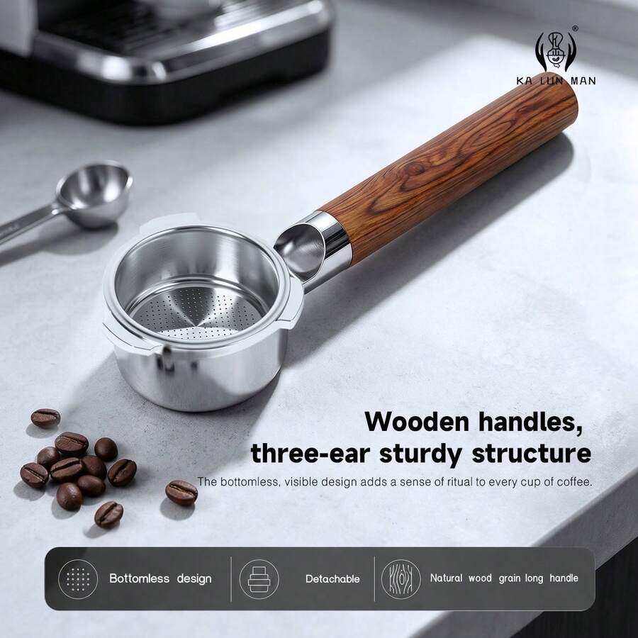 1pc Espresso Bottomless Portafilter/New Style, Flat Bottom, No Workstation Required/Coffee Extraction Tool/304 Stainless Steel/Detachable & Washable/Essential Tool For Baristas, Compatible With Donlim 51mm 3-Lugs And Other Models - Silver - View 1
