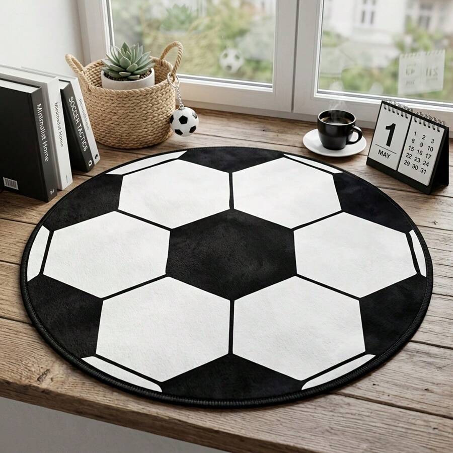 1pc Football Pattern Long Strip Rug, Minimalist Soft Round Carpet, Suitable For Living Room, Study, Laundry Room, Bedroom, Kitchen Wooden Floor, Decorative Design, Machine Washable Easy Clean Flannel Rug - Multicolor - View 1