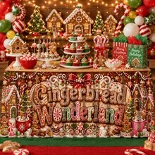 1pc Gingerbread Wonderland Christmas Print Table Skirt, Suitable For Holiday Parties, Winter Gatherings, Kitchen Home Decor And Christmas Decoration - A - View 3