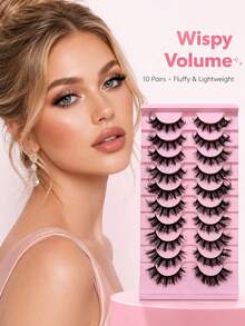 10 Pairs False Eyelashes, Soft Natural Fiber, Long Curly Voluminous, Portable Lightweight, Suitable For Daily Commute Makeup - View 6
