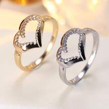 1pc Minimalist Fashion Heart-Shaped Design Cubic Zirconia Inlaid Women's Ring, Holiday Gift, Couple Gift Design - Multicolor - View 7
