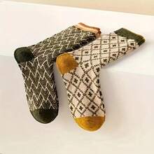 CT TAPESOCKS 5 Pairs Of Women's Retro Mid Tube Socks With Grid And Ripple Design, Suitable For Women's Autumn And Winter Casual Outdoor Socks - Multicolor - View 9