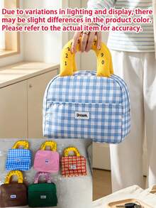 Cute Preppy Style Polyester Square Insulated Lunch Bag, Digital Number Padded Handle, Front Patch Pocket, Zipper Closure Thermal Cooler Pouch, Portable Food Storage Handbag, For Back‑To‑School Office Picnic Daily Outdoor Use - Multicolor - View 8