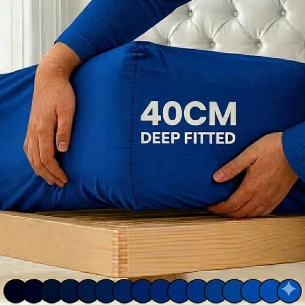 H&R Extra Deep Fitted Sheet 40 Cm (16 Inch) Pocket Soft Brushed Microfiber Mattress Bed Sheet Breathable, Shrink & Fade Resistant All Around Elastic, Machine Washable Sheet For Home Bedroom - Royal Blue - View 1