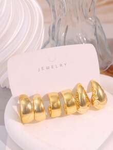 3/9 Pairs Gold Stud Earrings Fashionable Elegant Floral Geometric Multi-Element Gold Metallic Earring Set, Women's Fashion Earring Set, Best Gift For Best Friends, Full Of Atmosphere (Lightweight CCB Material, Non-Fading) - Gold - View 4