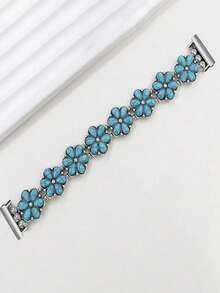 Bohemian Style Flower-Shaped Faux Turquoise Design Exquisite Women's Watch Band Accessory, Suitable As Gift Accessory For Apple Watch - Silver Blue - View 5