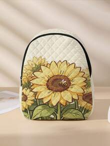 1pc Diamond Pattern Backpack, School Bag, Storage Bag, Travel Storage Backpack, Floral Print Design, Large Capacity Foldable Easy Storage Bag, Lightweight Burden Reduction, Reinforced Shoulder Straps + Zipper Closure, Large Capacity Storage More Organized, Convenient And Practical For Retrieving Items, Suitable For Student School Bag, Women's Commuter Backpack, Short Trip Bag, Campus Casual Backpack, Applicable For School Books, Daily Commute, Outdoor Travel - Multicolor - View 11