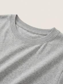 Kaos Lengan Pendek Leher U Sederhana, Elastis & Pas Badan, Warna Polos, Atasan Kasual Serbaguna untuk Musim Panas - Grey - View 5