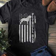 Pitbull Dad T-Shirt: Vintage American Flag Patriotic Dog Lover Gift - 黑色 - 查看 1