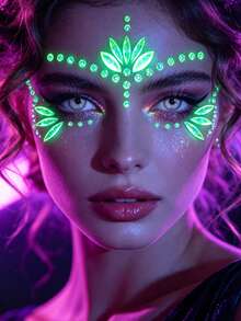 2 Peças Adesivos de Strass para Rosto Estilo Fada Sereia Y2K que Brilham no Escuro, Cristais Faciais Iridescentes Brilhantes na Noite Preta, Joias Faciais Autoadesivas e à Prova d'Água, Adequadas para Carnaval, Festival EDM, Halloween, Maquiagem de Festa em Boate - Multicolorido - Visão 4