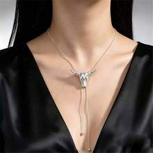 1 pieza Collar Bolo Vintage Western con Calavera de Longhorn, Cadena de Serpiente Ajustable en Forma de Y-Lazo, Joyería Bohemiana para Mujer Vaquera en Vacaciones - Dorado - Ver 3