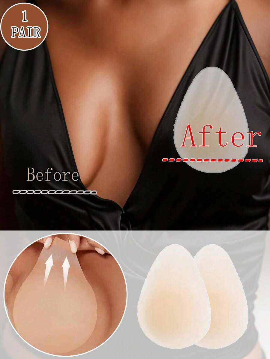 1 Pair Women's Ultra-Thin Silicone Breast Lift Pads, Invisible Seamless Push-Up Pads, Suitable For Backless Dresses And Strapless Outfits, Wedding - Multicolor - View 1