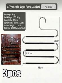 3/5pcs S-Shaped Stainless Steel Pants Hangers, Multi-Layer Space-Saving Closet Organizer, Heavy Duty Non-Slip Rust-Proof Clothes Rack, Suitable For Jeans, Leggings, Dorm, Apartment And Bedroom Storage - Multicolor - View 18