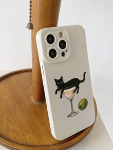Black Cat Cocktail Artistic Phone Case, Soft Edge Corner Protection Anti-Drop, Minimalist Personalized, Compatible With Apple 18/18Pro/18ProMax/17/17Pro/17ProMax/16/16Pro/16Plus/16ProMax/15/15Pro/15ProMax/15Plus/14/14Pro/14ProMax/13/13Pro/13ProMax/12/12Pro/12ProMax/11/7/8, Suitable As Birthday Gift, Back To School Gift, Christmas Gift, Halloween Gift, For Men And Women Daily Use - Beige - View 5