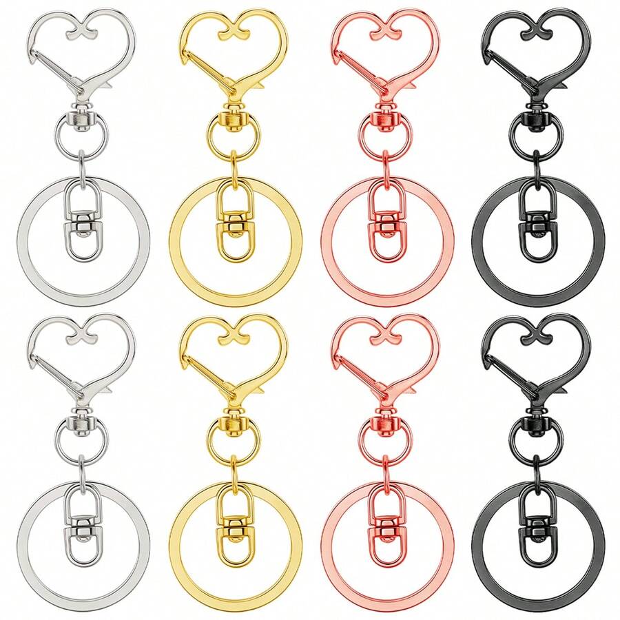 8pcs Heart-Shaped Keychain Rings, Alloy Spring Buckle With 8-Figure Rotating Hook, Suitable For Keychain Making, DIY Crafts, Wallet And Handbag Accessories, Perfect For Gift Making - 8 Heart-shaped Flat Circle - View 1