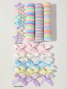 195pcs Spring Color Girls Bow Ribbon Hair Clips Cute Princess Hair Ties High Elasticity Durable Non-Damaging Hair Ropes Hair Bands Towel Rings Women Fashion Five-Point Star BB Clips Versatile Side Clips Alligator Hair Clips Hair Accessories Hair Ornaments Suitable For Daily Use Gift - Multicolor - View 7