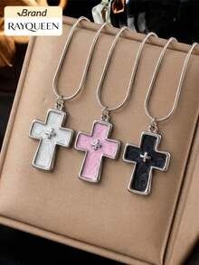 RAYQUEEN 1pc Stainless Steel Vintage Cross Pendant Necklace, 3 Colors, Personalized For Women, Suitable For Daily Wear - necklace - View 6