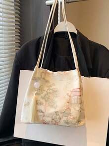 Nicekee Landscape Embroidered Shoulder Bag, Paired With Dynamic Tassel Hanging Accessories, Gentle And Elegant, Suitable For Shopping, Daily Commuting - Multicolor - View 8