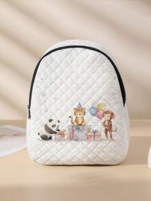 1pc Rhombus Pattern Backpack, School Bag, Storage Bag, Travel Storage Backpack, Animal Print Design, Large Capacity Foldable Easy Storage Bag, Lightweight Burden Reduction, Reinforced Double Shoulder Straps + Zipper Closure, Large Capacity Storage More Organized, Convenient And Practical For Retrieving Items, Suitable For Student School Bag, Girl's Commuter Backpack, Short Trip Bag, Campus Casual Backpack, Applicable For School Books, Daily Commute, Outdoor Travel - Multicolor - View 10