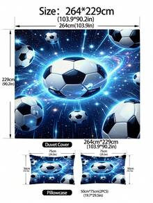 2/3件組發光足球星空兒童床上用品套裝，適合兒童、青少年、男孩與女孩，四季適用，拉鍊開合（不含填充物），100%聚酯纖維 - 彩色 - 查看 19