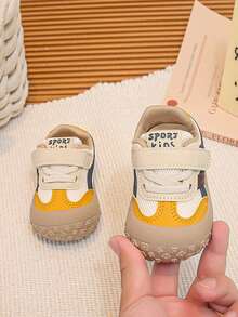 Baby Beige Blue Yellow Colorblock Mesh Breathable Anti-Collision Wide Round Toe Hook & Loop Soft Sole Non-Slip Walking Shoes Kindergarten Spring Summer Versatile Foot Protection Non-Stuffy - Yellow - View 3