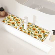 1pc Sunflower Pattern Rubber Faucet Splash Guard, Bathroom Faucet Splash Pad, Mud Guard, Moisture-Proof Non-Slip Faucet Pad, Kitchen Countertop Accessory. Protect Your Kitchen Countertop. - Multicolor - View 4