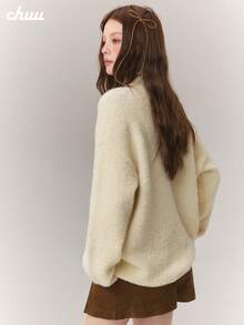 CHUU Letter Embroidered Long Sleeve Knit Sweater Women Autumn/Winter Faux Wool Loop Contrast Color Pullover Loose Fit - Apricot - View 5