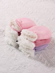 1 Pair Solid Color Anti-Scratch Warming Gloves For 0-6 Month Newborn Babies, Extra Soft & Thick, Suitable For Daily Wearing In Winter - 1Pair - View 4