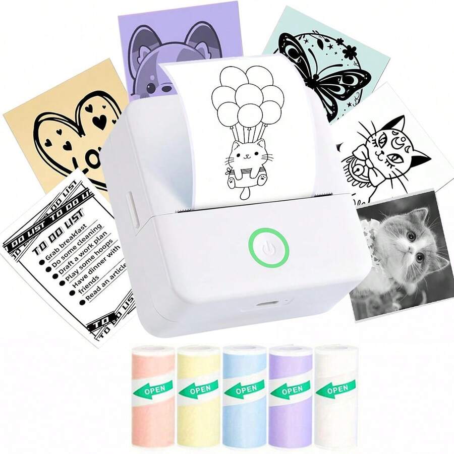 Mini Printer Portable Inkless Thermal Sticker Printer, Can Print Photos, Notes, Receipts, Lists, Memos, Suitable For School, Home, Office Learning, Creative DIY Gifts
